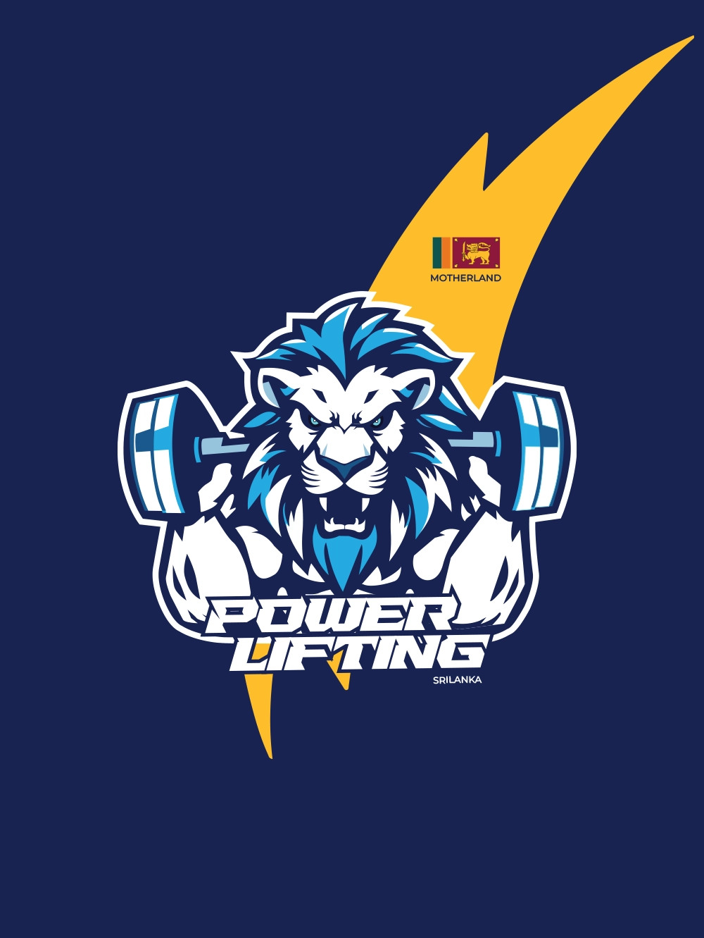 Powerlifting t-shirt design in cyan and navy blue featuring muscular lion graphic