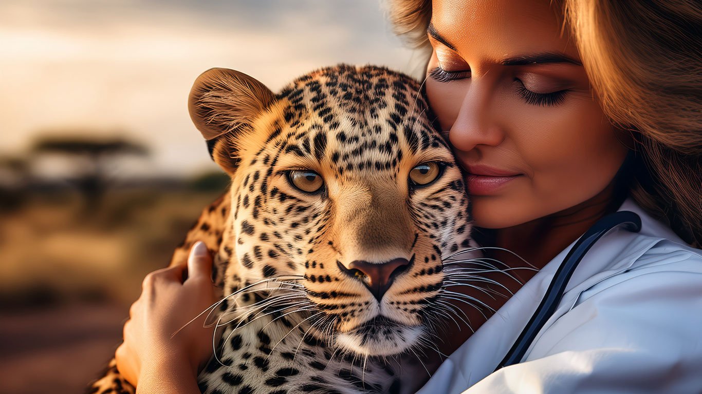 Founder of Leopard Safari Doctor Cuddling a Leopard