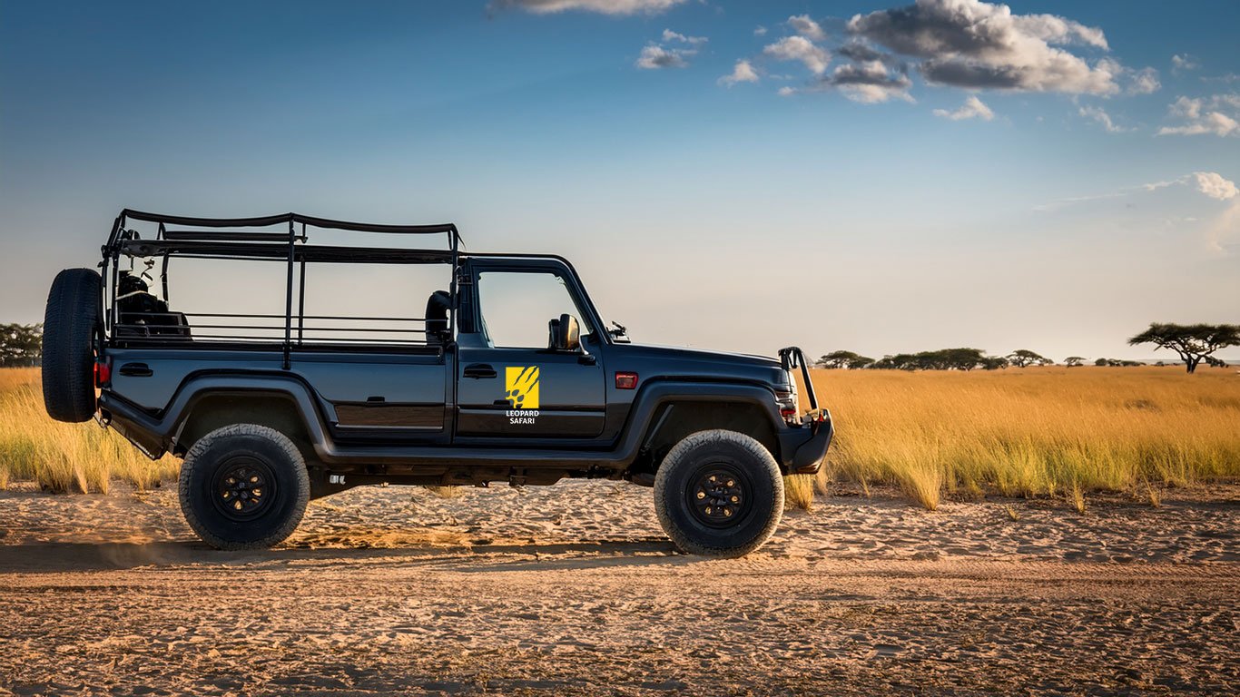 Leopard Safari Branding on Safari Jeep in Moremi Game Reserv