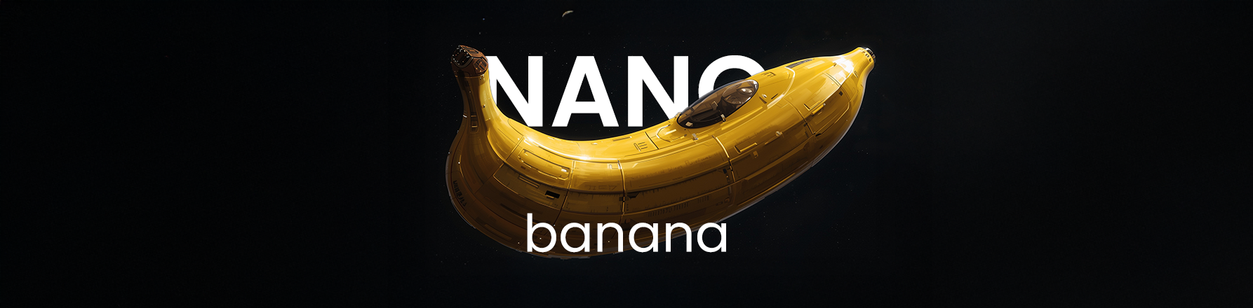 Futuristic yellow banana-shaped spaceship illustrating Nano Banana, Google’s new AI image tool, featured in Das Design Studio blog post.