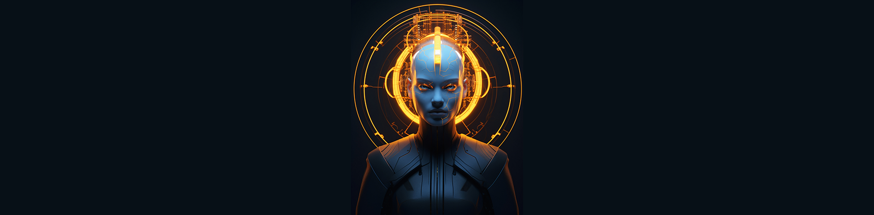 futuristic AI humanoid robot with glowing neural circuit halo representing AI tools for designers and marketers 2026