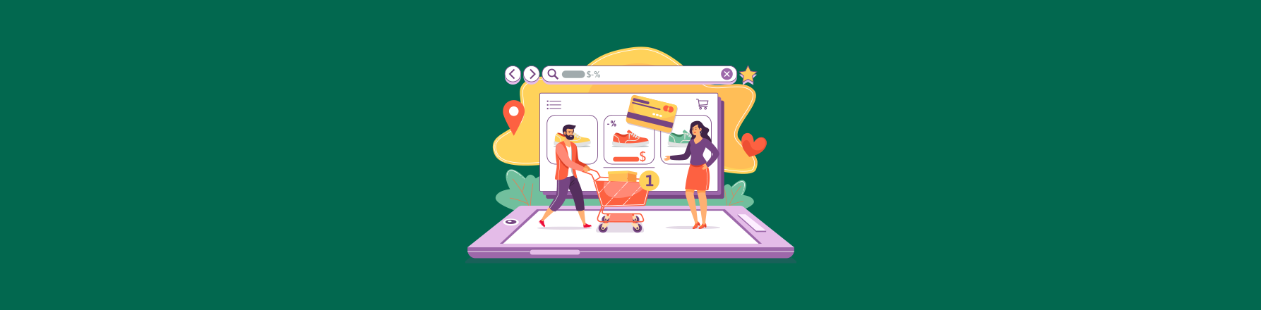 shoppers with cart browsing an e-commerce website on laptop illustrating e-commerce website design that converts