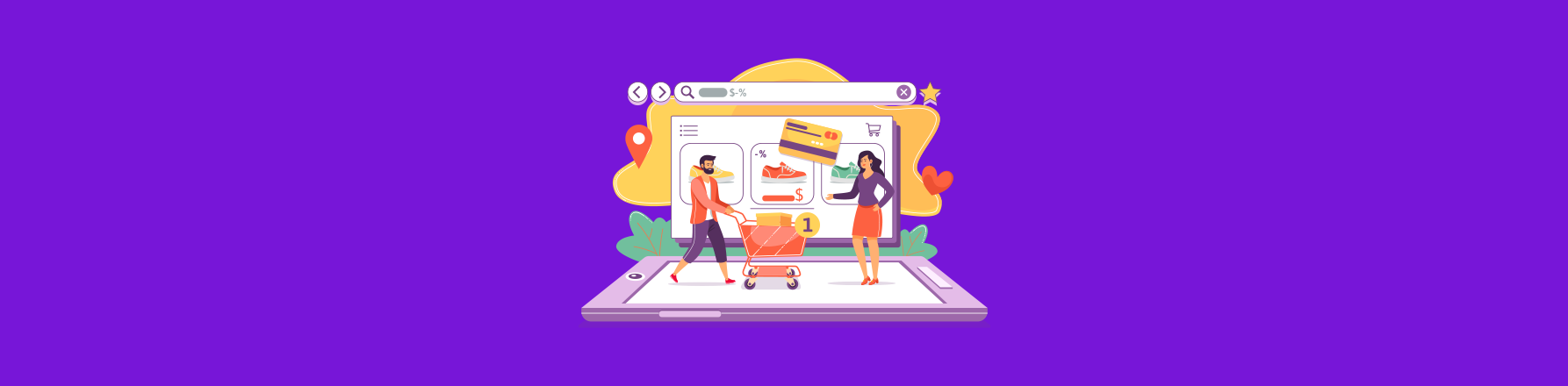 shoppers with cart browsing an e-commerce website on laptop illustrating e-commerce website design that converts