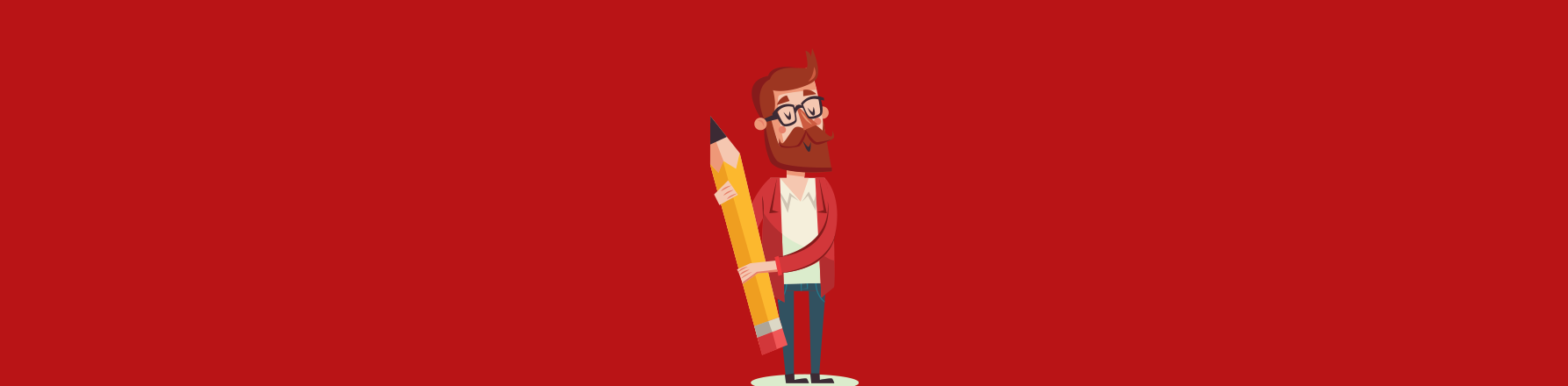 cartoon designer holding a giant pencil next to logo design trends 2026 text on red background