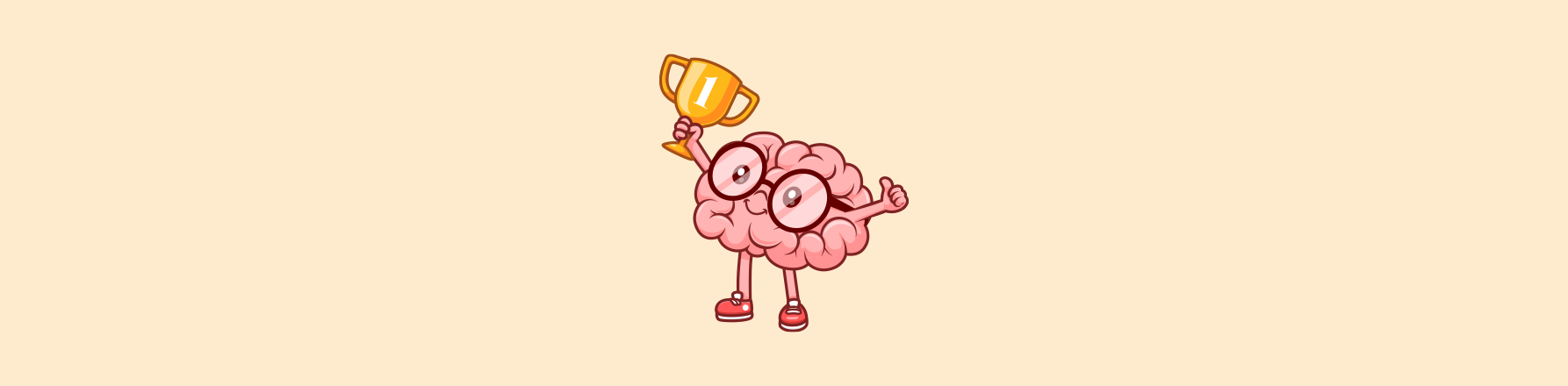 smart brain character holding a trophy illustrating the difference between logo and brand