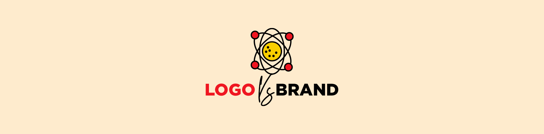 logo vs brand typography with atomic orbit illustration showing the difference between logo and brand