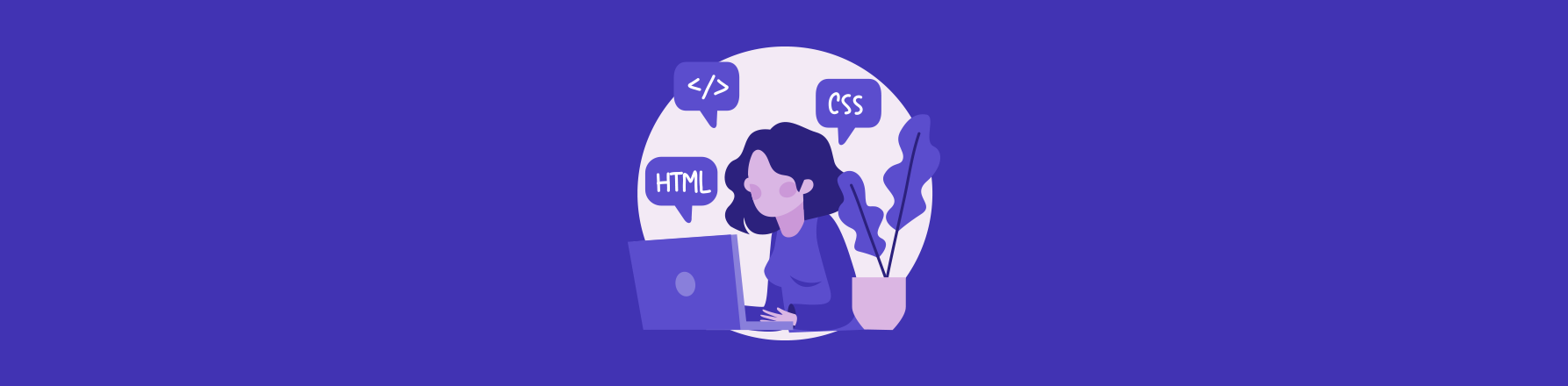 developer working on laptop with HTML CSS and code speech bubbles illustrating vibe coding