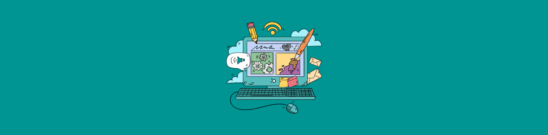 illustrated computer with design and web tools representing responsive web design 2026